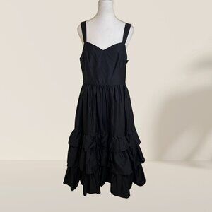 NWT H&M Black Tiered Ruffle Midi Dress w/ Pockets – Size 12